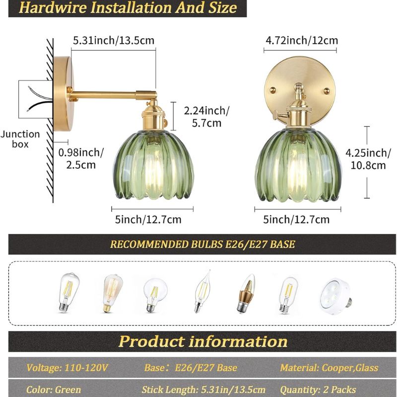 Iluminating Kabellose Wandleuchte - Inklusive 2 kostenlosen Glühbirnen und dimmbarer Wandleuchte aus Messing und Glas