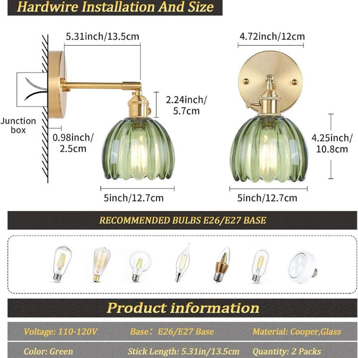 Iluminating Kabellose Wandleuchte - Inklusive 2 kostenlosen Glühbirnen und dimmbarer Wandleuchte aus Messing und Glas