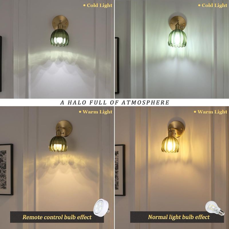 Iluminating Kabellose Wandleuchte - Inklusive 2 kostenlosen Glühbirnen und dimmbarer Wandleuchte aus Messing und Glas