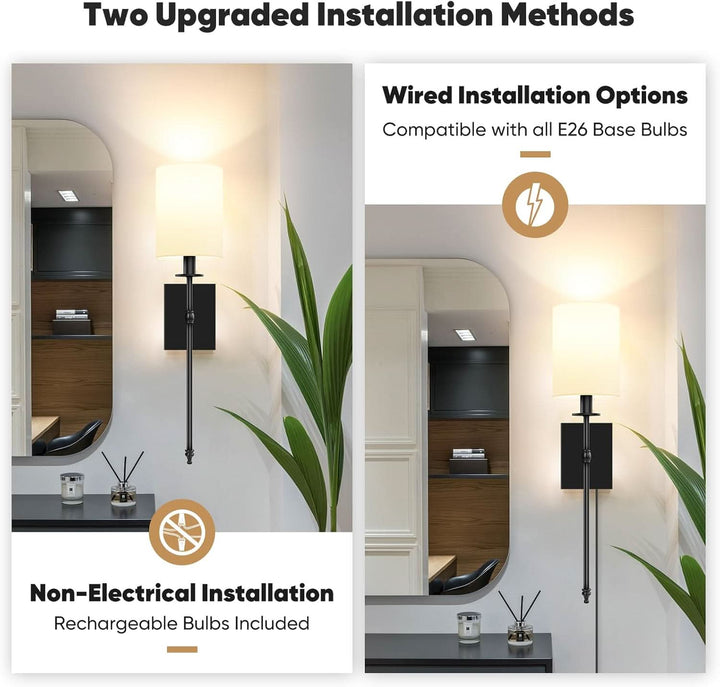 Upgraded Battery Operated Wall Sconces Set of Two